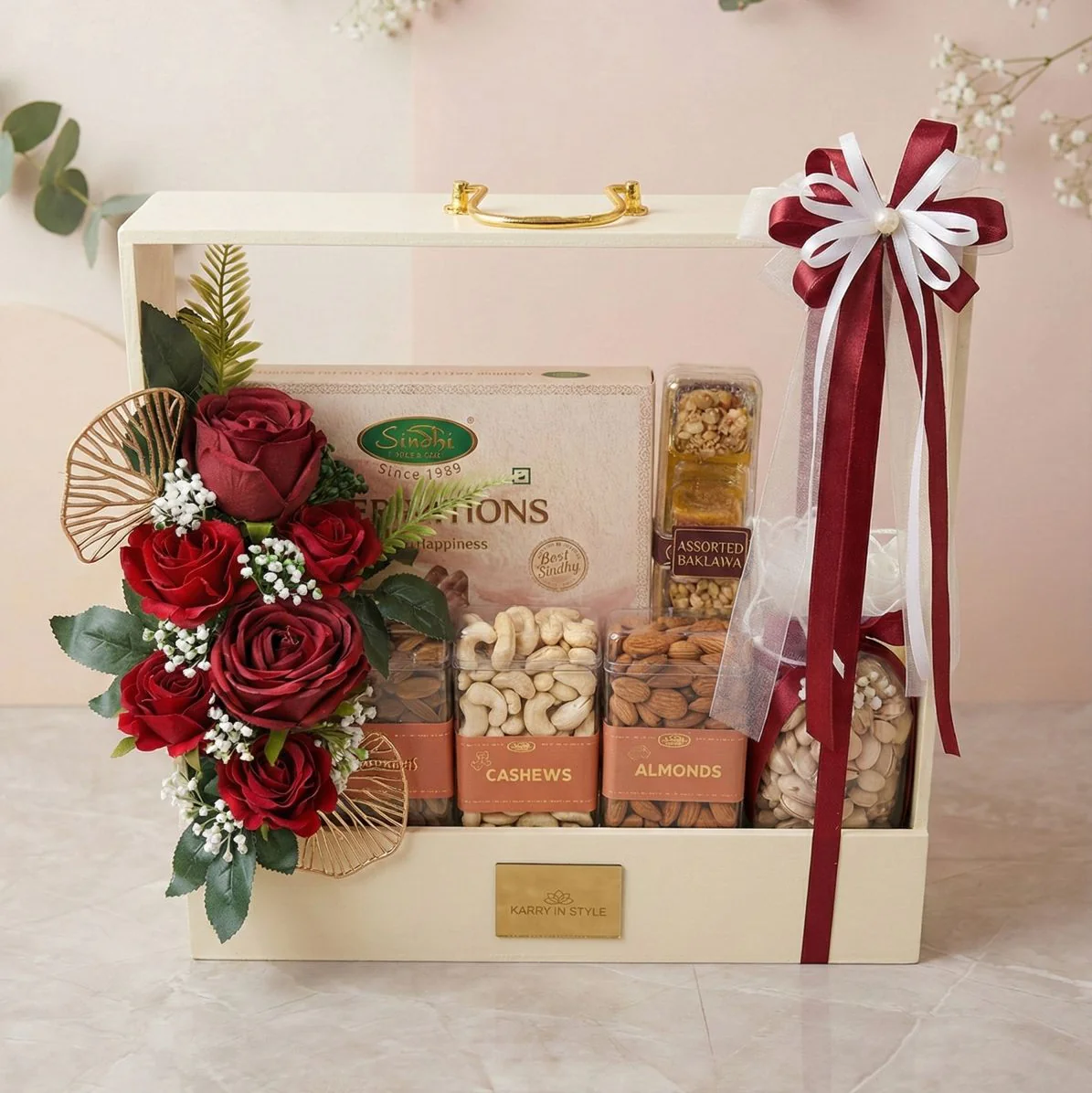 Red Bloom Dry Fruit Hamper - Image 2
